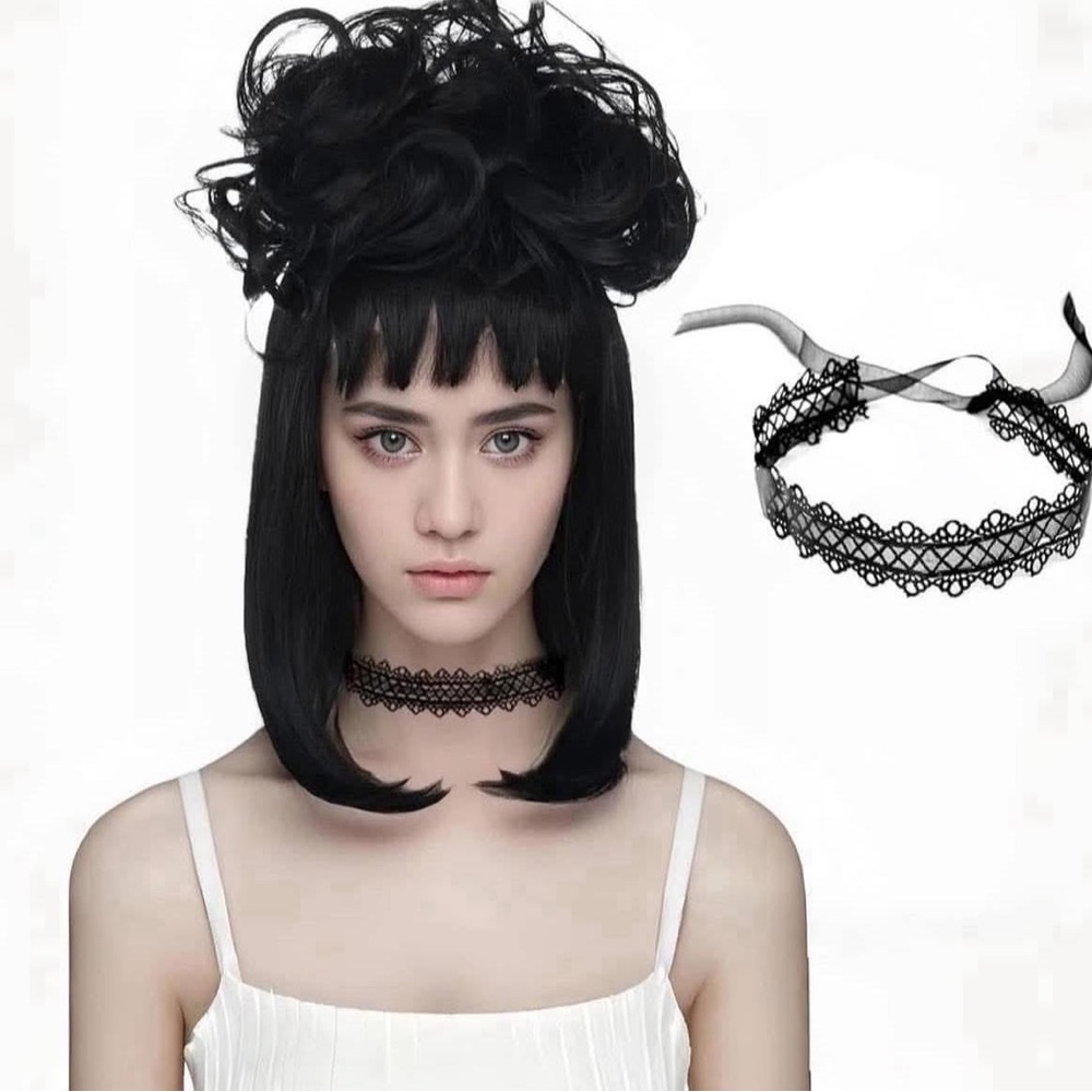 QACCF Gothic Synthetic Detachable Buns with Choker, Costume Wig new!